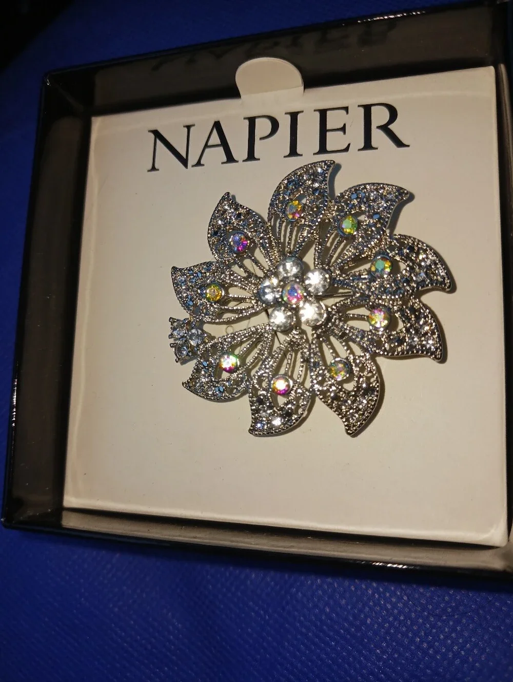 Napier Iridescent Crystal Floral Brooch